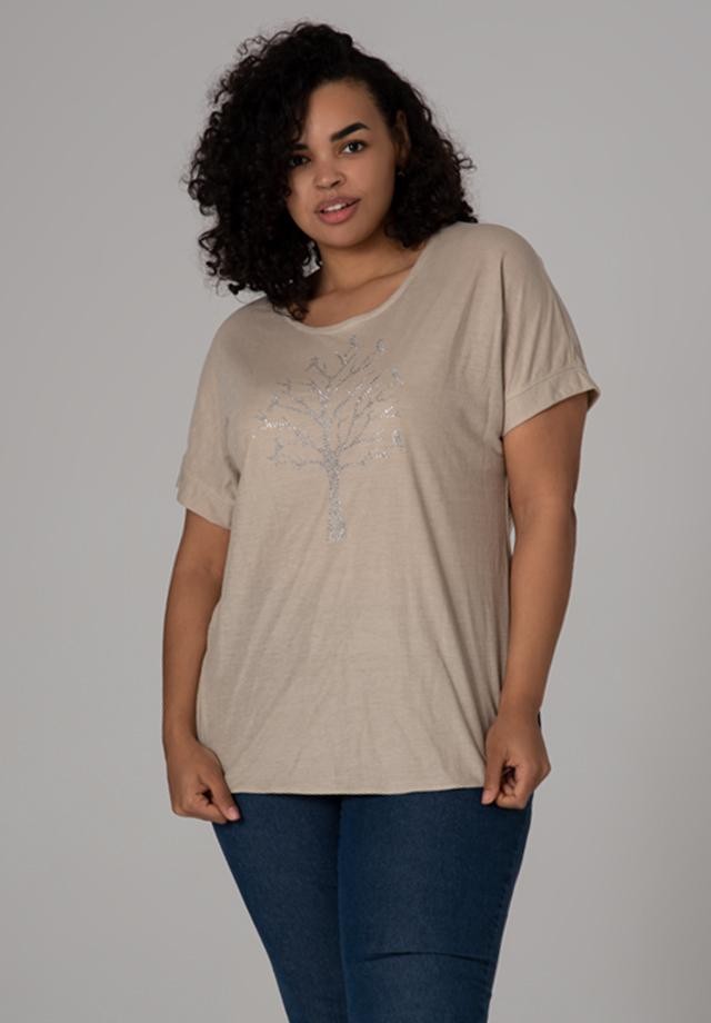 Kremowa bluzka XXL ze srebrnym motywem