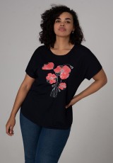 Czarna bluzka plus size z kwiatami Czarna bluzka plus size z kwiatami