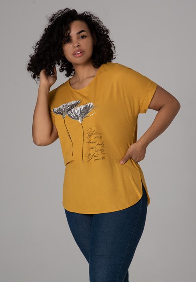 Bluzka XXL w kolorze miodowym z motywem