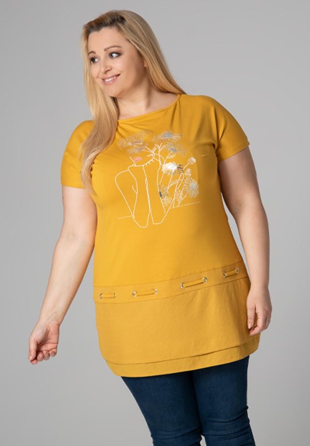 Miodowa tunika plus size z nadrukiem
