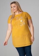 Miodowa tunika plus size z nadrukiem Miodowa tunika plus size z nadrukiem