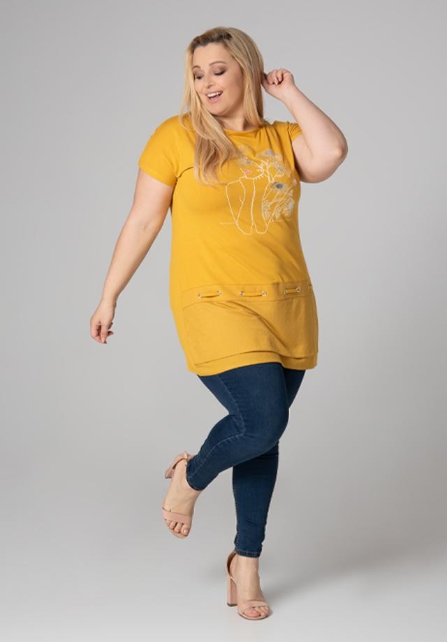Miodowa tunika plus size z nadrukiem