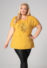 Żółta tunika dla puszystych pań z kwiatem Żółta tunika dla puszystych pań z kwiatem