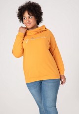 Miodowa bluza plus size z kołnierzykiem i napisem Miodowa bluza plus size z kołnierzykiem i napisem