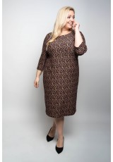 Brązowa sukienka plus size w drobny wzór Brązowa sukienka plus size w drobny wzór