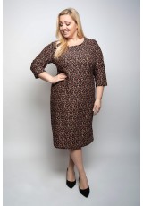 Brązowa sukienka plus size w drobny wzór Brązowa sukienka plus size w drobny wzór