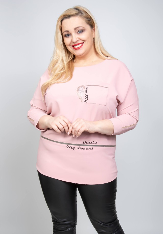 Bluzka plus size w pudrowym różu
