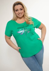 Zielona bluzka dla puszystych z motywem