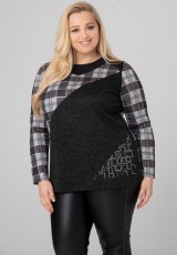 Tunika sweter Plus Size kratka aplikacja z dżetów Tunika sweter Plus Size kratka aplikacja z dżetów